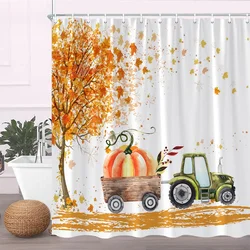 Autumn Shower Curtains Fall Red Maple Truck Pumpkin Sunflower Flower Print Farm Thanksgiving Bathroom Decor Fabric Bath Curtain