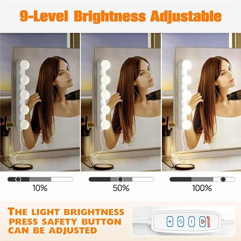 ราคาลดลง! ไฟ LED สำหรับโต๊ะเครื่องแป้งสำหรับแต่งหน้า มี 3 โหมดสี ปรับความสว่างและฟังก์ชั่นลดแสงได้ สำหรับโต๊ะเครื่องแป้ง