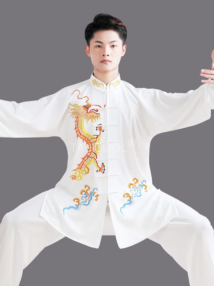 Dragon Head Embroidered Tai Chi Uniform for Women, Men's Ba Duan Jin Tai Chi Practice Outfit and Kung Fu Performance Costume