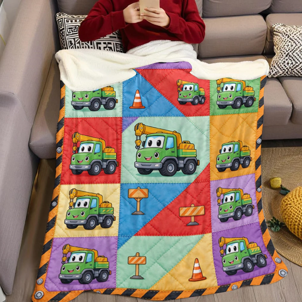 Green Crane Bolt Grid Flannel Blanket Perfect for Sofa Office Bed Travel Sleep Read Relax Camping Four Season Use