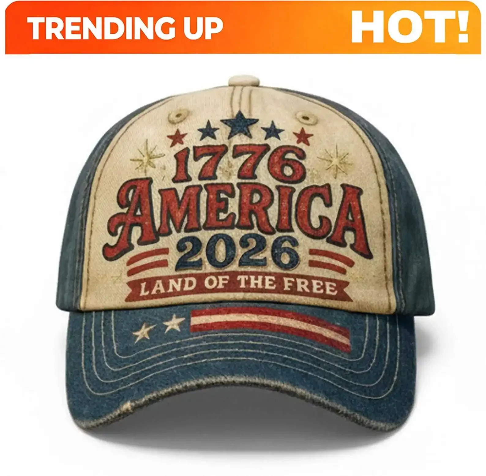 Customization 1776 America 2026 3D Baseball Cap, Patriotic Land Of The Free Hat, USA Independence Anniversary Vintage Style Cap