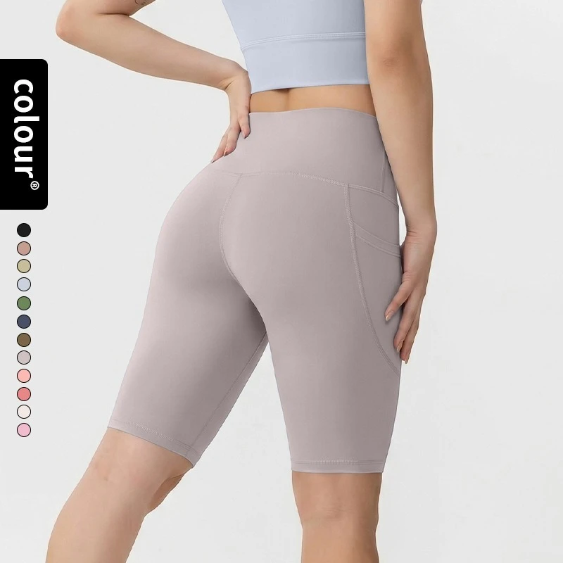 Yoga Shorts with Pockets High Waist Butt Lifting Cyclings Tights Outdoor Workout Jogging Shorts Sportswear Gym Running Short