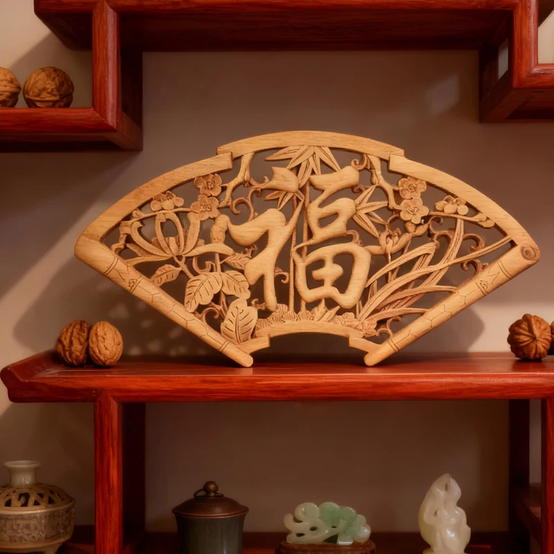 3D Exquisite Woodcarving Wall Hanging Camphor Wood Chinese Traditional Dragon Phoenix Flower Kylin Carving Crafts Home Decor