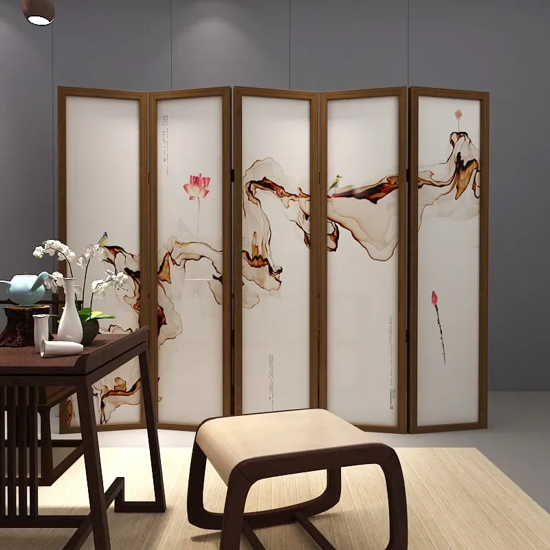 for New Chinese Folding Screen Partition Simple Modern Living Room Movable Home Divider for Hotel Tea Room Decoration