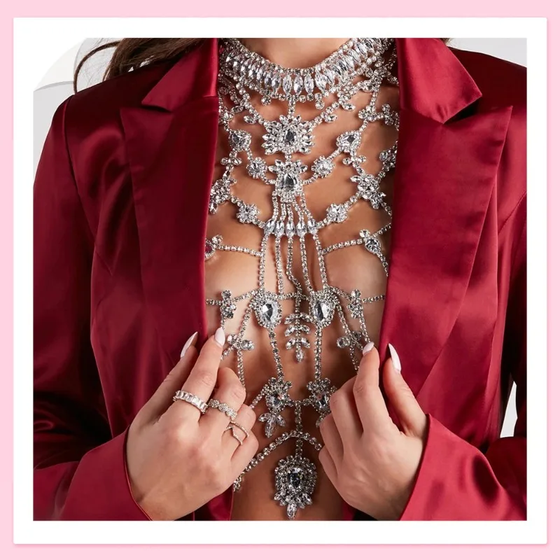 

Модная новинка: геометрическая цепочка для тела со стразами, сексуальный блестящий аксессуар для платья