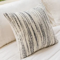 French Luxury Plush Pillow Cases Comfortable and Soft Woolen Jacquard Pillow Cover Beige Black Striped Cushion Cover Home Decor