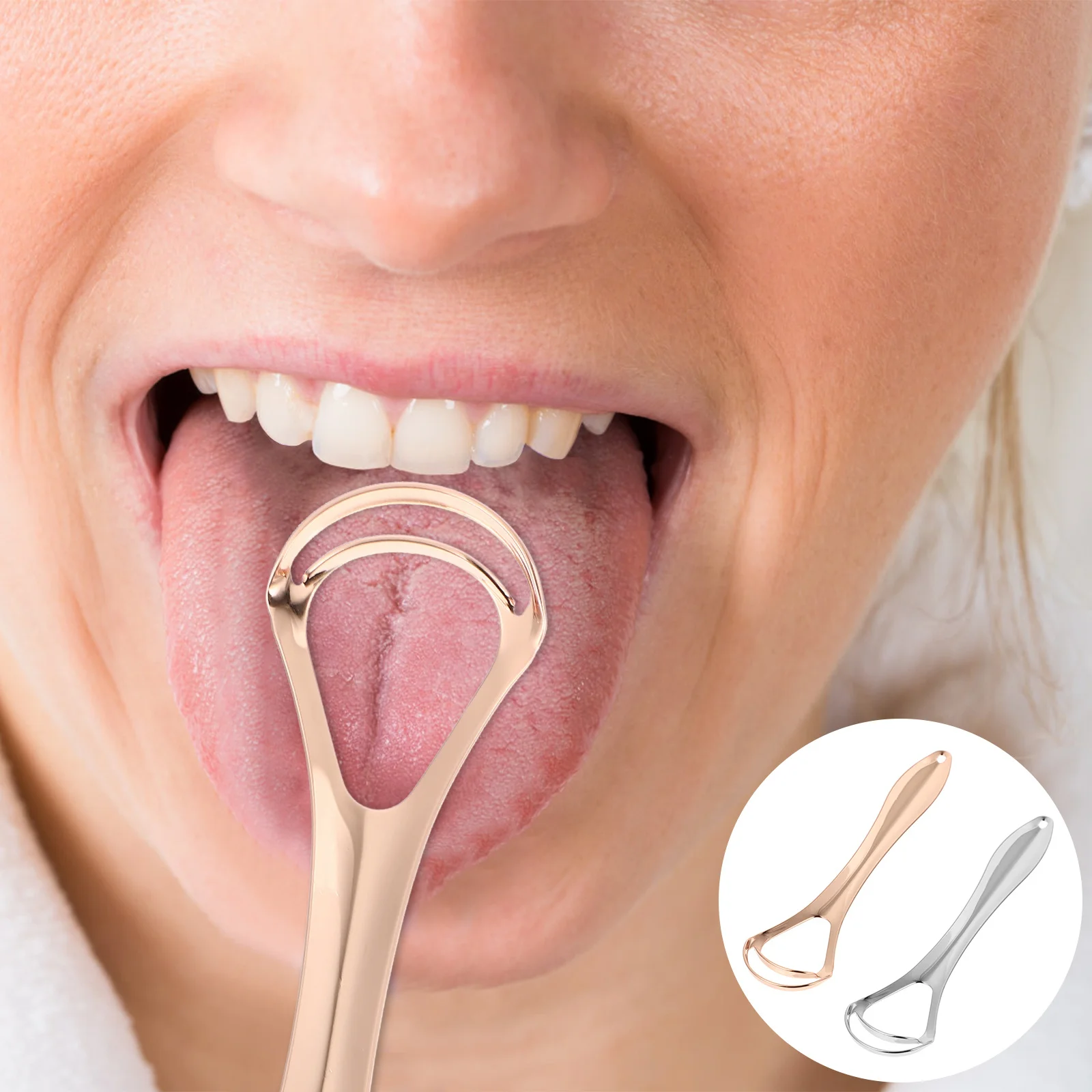 2 szt. Dwuwarstwowe czyściki do języka ze stali nierdzewnej, różne kolory, ergonomiczny uchwyt, usuwają nieświeży oddech, środek do czyszczenia jamy ustnej, świeży oddech