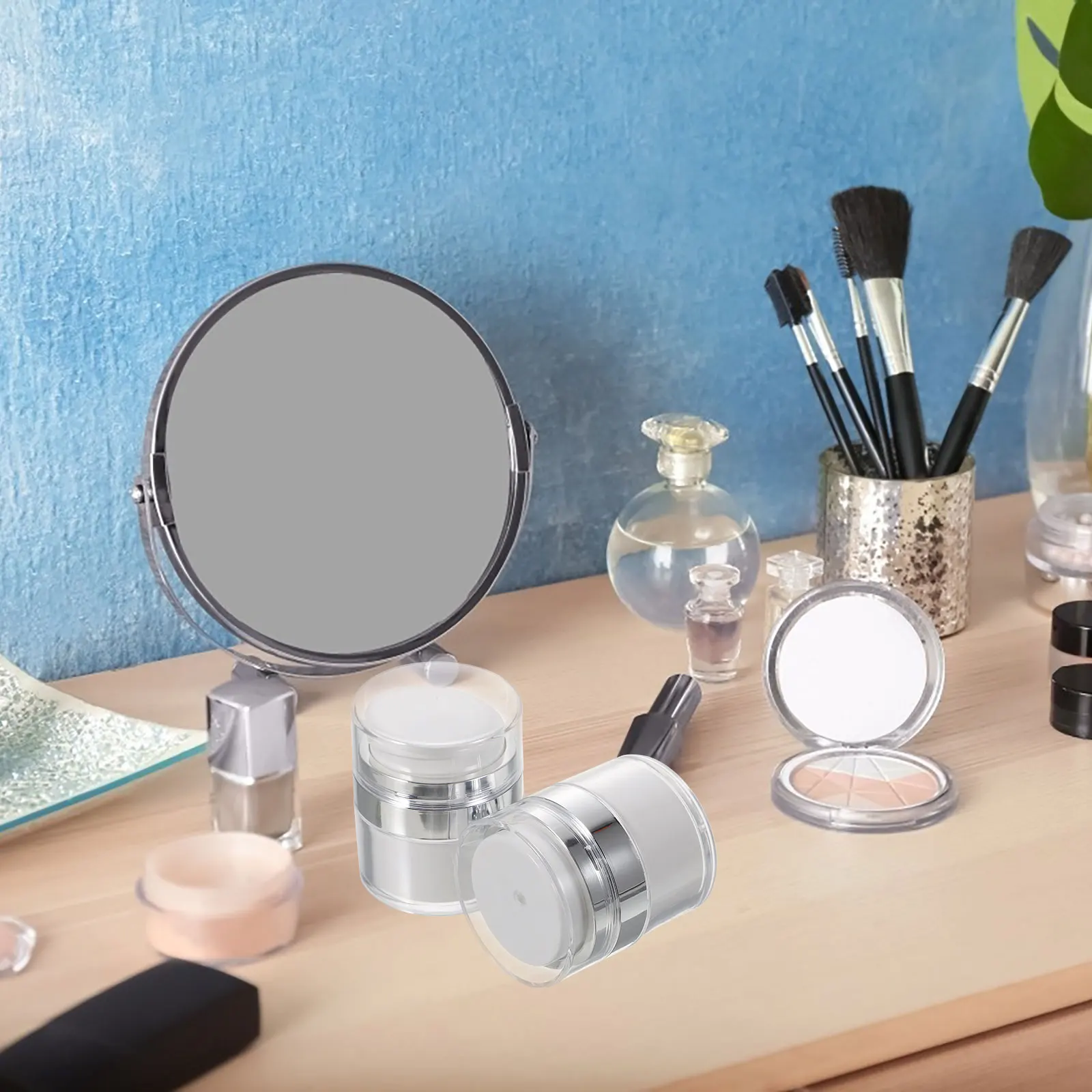 

2pcs Airless Pump Jar Dispenser Containers Leak Proof Travel Skincare Containers Reusable Cream Jars For