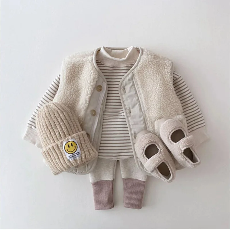 MILANCEL Baby Clothes Fleece Lining Boys Hoodies Striped Girls Base Clothes Turtleneck Infant Clothing