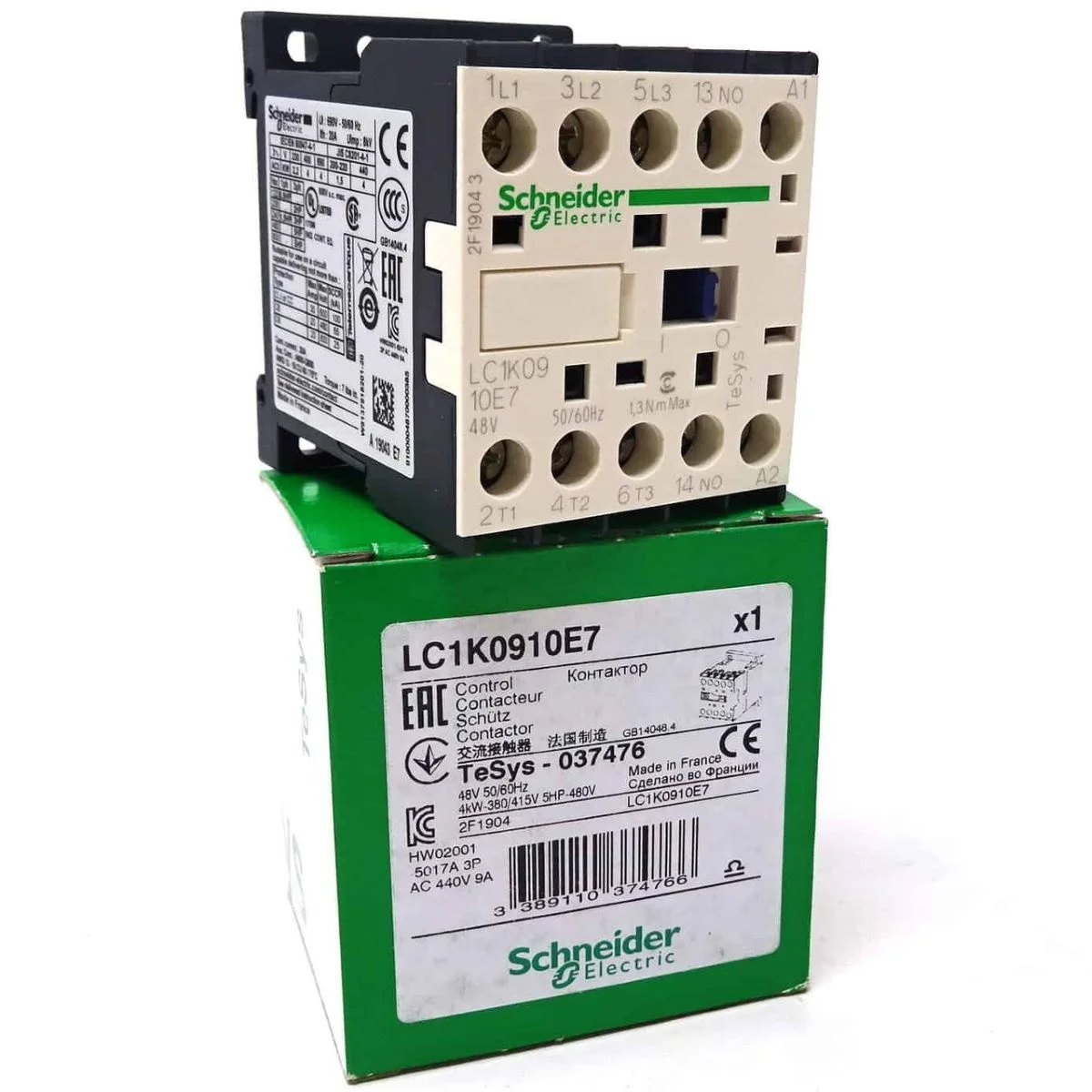 LC1K0910E7 LC7K0910E7 contactor - 3P - AC-3 = 440 V 9 A - 1 NO aux. - 48 V AC coil