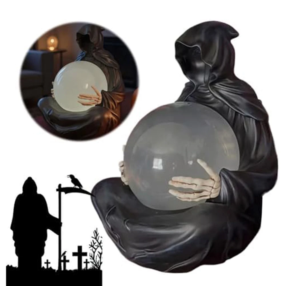 

Desktop Decoration 15x9x9cm Plastic Gothic-aesthetics For-Reaper Statue With Floating Glowing For-Crystal Ball Decor Halloween