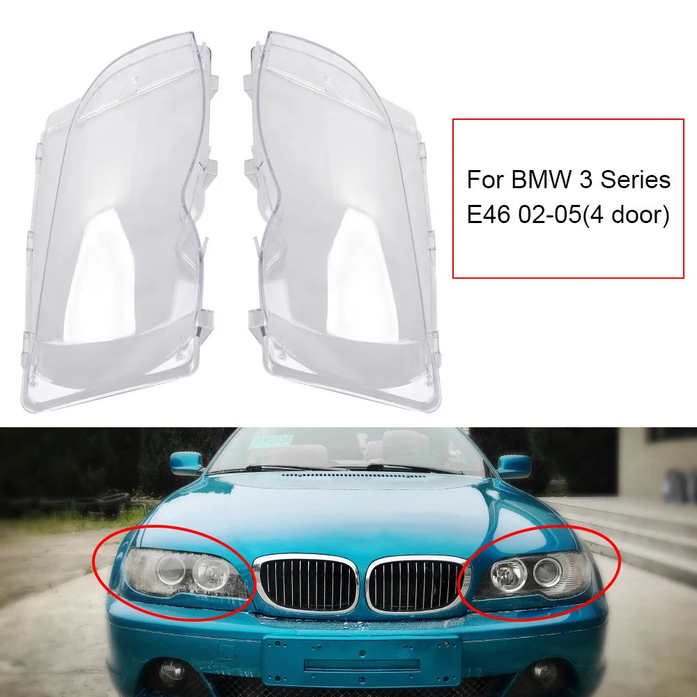 Automobile Headlamp Head Light Car Headlight Cover Headlight Lens Shell For BMW 3 Series E46 02-05(4 door) Clear Transparent