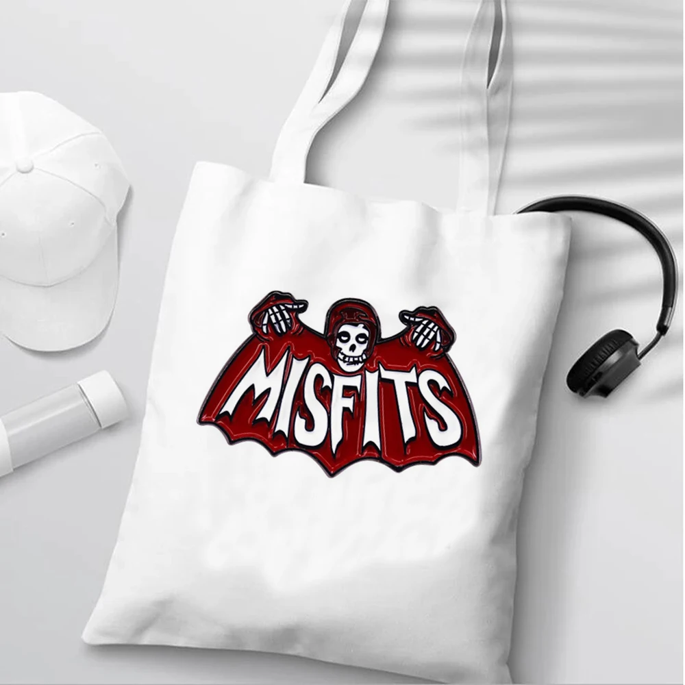 Skull Misfits Shopping Bag Canvas Tote Bags for Women Handbags Hip Hop Cartoon Black Eco Bag Reusable Shopping Bag