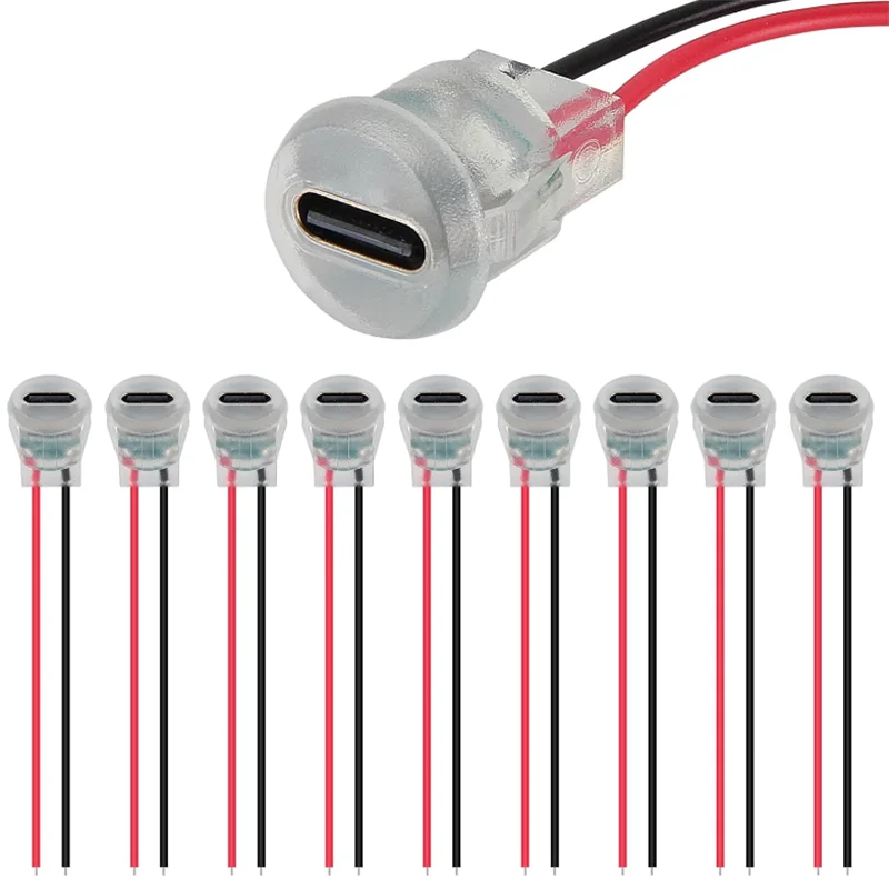 5/10pcs Type-C Female 2P Wire Connector Extension Pigtail Cable Power Cable USB-C Plug Bare Wire Circular Strip Light