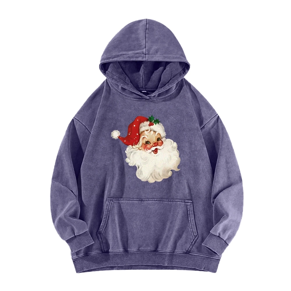 Y2K Style Santa Claus Print Acid Washed Hoodie Unisex Fit Pullover Shirt Tops For Women and Men Hoodie Cheap American Vintage