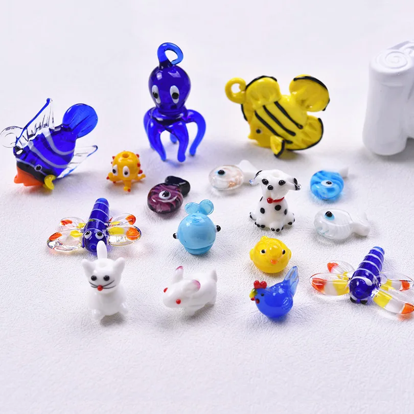 

2/3Pcs Lampwork Sea Animal Marine Life Tropical Fish Charms Jewelry DIY Mix Glass Cute Cat Rabbits Dogs Pendant Accessories Bulk