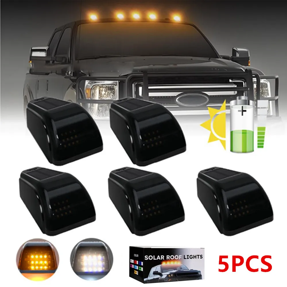 

5 шт. солнечные автомобильные фонари для кабины, освещение для внедорожника 4x4, ходовые огни на крыше кабины, грузовики, сигнальная габаритная лампа, крышка, основание