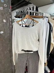 Solod Color Gray Long Sleeve Large Collar Autumn Sweater Sweet Knitting Short Pullover Tops Woman Casual Female Clothing