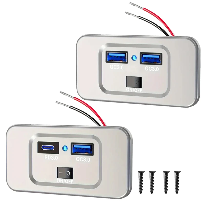 Podwójna ładowarka USB Panel gniazdowy do montażu na ścianie zasilacz QC3.0 PD samochodowe gniazdo szybkiego ładowania dla 12/24V ciężarówka Camper przyczepa kempingowa
