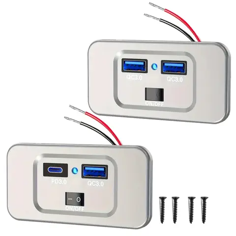 Dual USB Charger Outlet Panel Wall Mount Power Adapter QC3.0 PD Car Quick Charge Socket for 12/24V Truck Camper Caravan 10 best sales 12v usb panel - №7