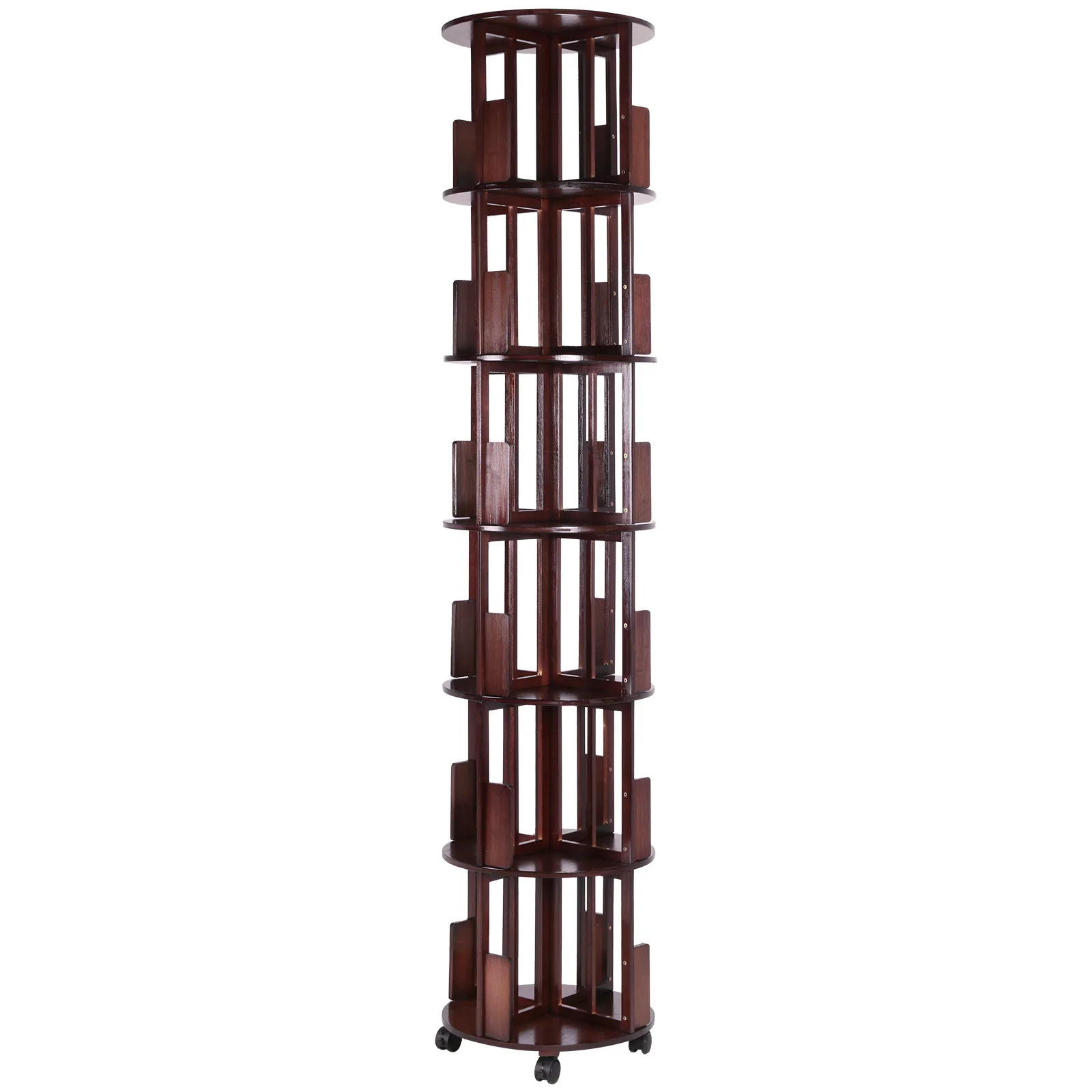 

6-ярусная бамбуковая узкая вертикальная вращающаяся книжная полка-органайзер для небольших помещений, углов спальни и офиса