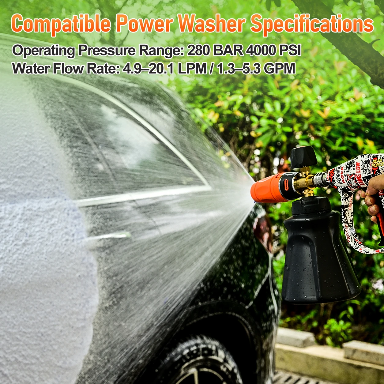 Pressure Washer Foam Cannon Snow Foam Lance 1L Bottle,  360° Adjustable Nozzle, Car Wash Foam Sprayer, with 1/4" Quick Connector view 2