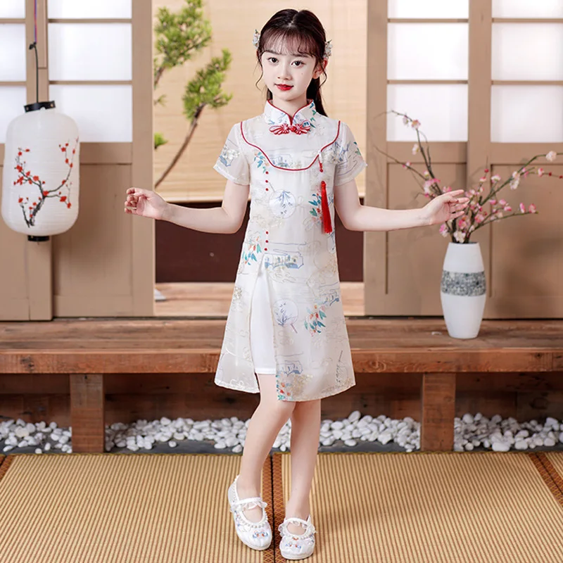 

Girls' Improved Cheongsam New Summer Little Fashionable Princess Dress Spring/summer Republic Of China Children's Medium Length