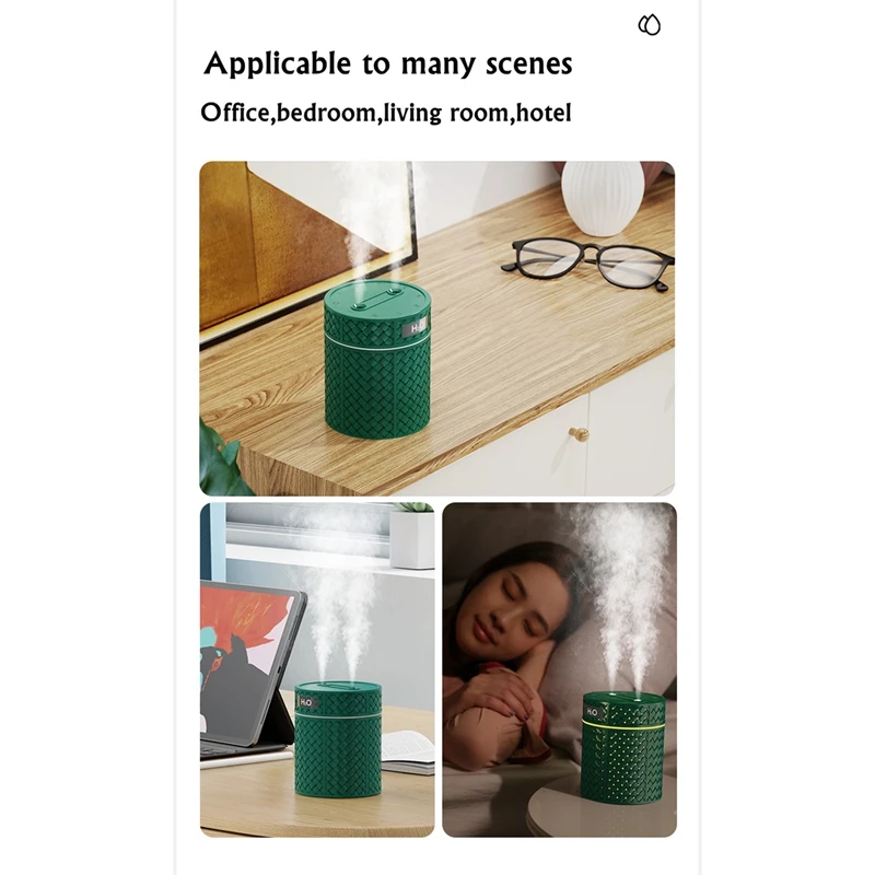 듀얼 깍지 공기 가습기, 휴대용 USB 아로마 에센셜 오일 디퓨저, 따뜻한 빛, 가정용 미스트 메이커 가습기, 600ml