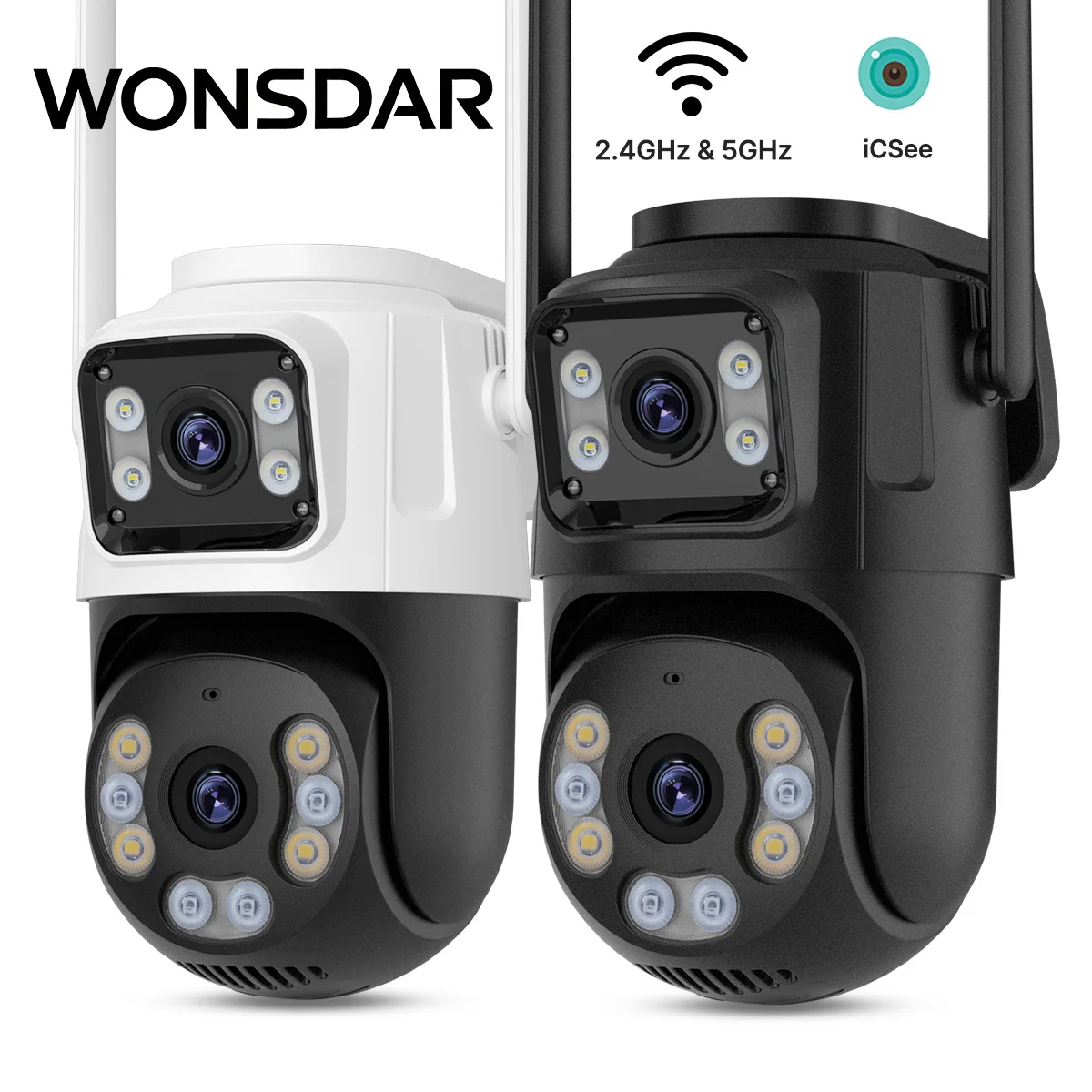 WONSDAR 2.4GHz＆5GHz WiFi IP Camera Outdoor Dual Screen Auto Tracking PTZ Camera ICSee Security Protection Video Surveillance