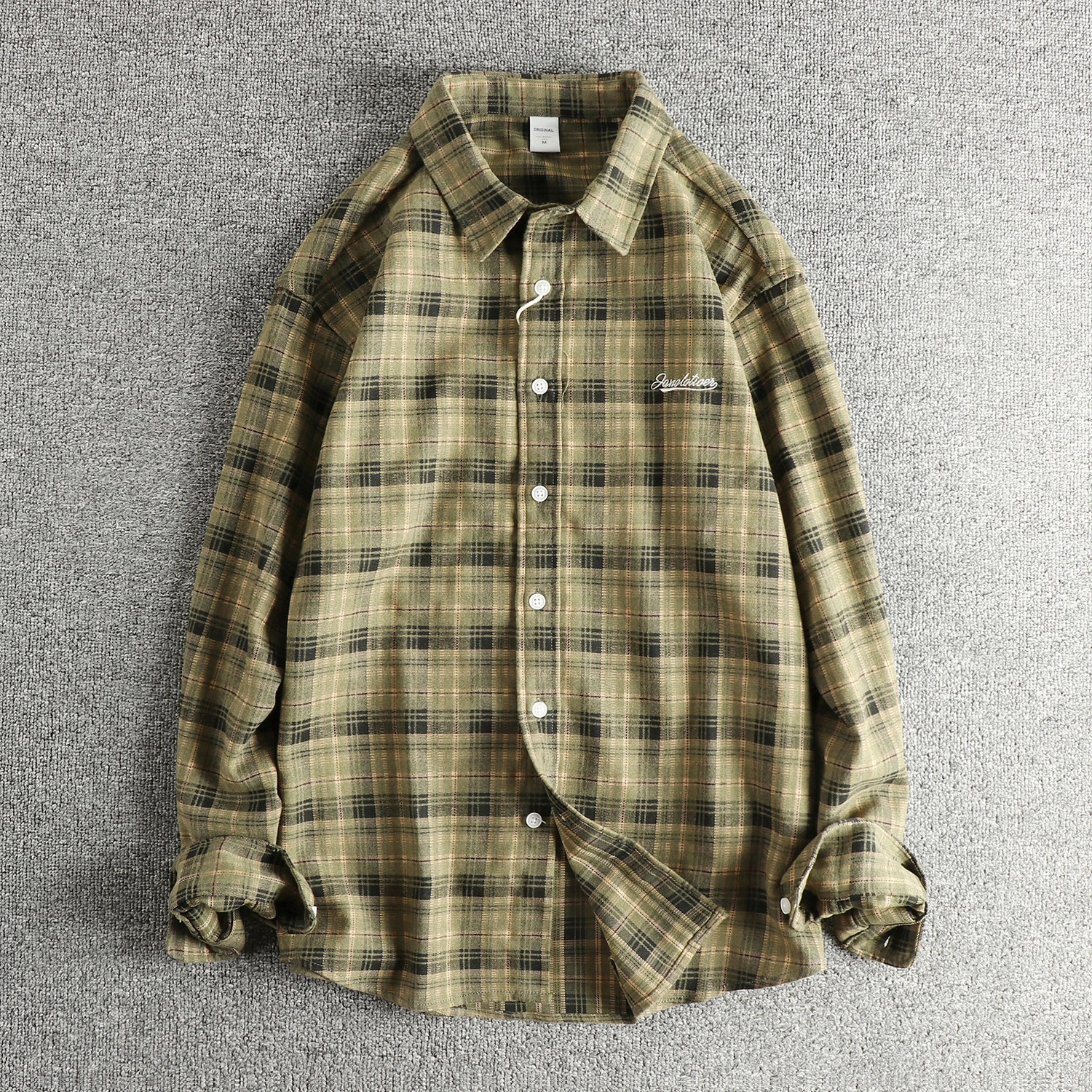 Long-sleeved shirt men's simple embroidery embellishment loose trendy versatile spring and autumn shirt jacket
