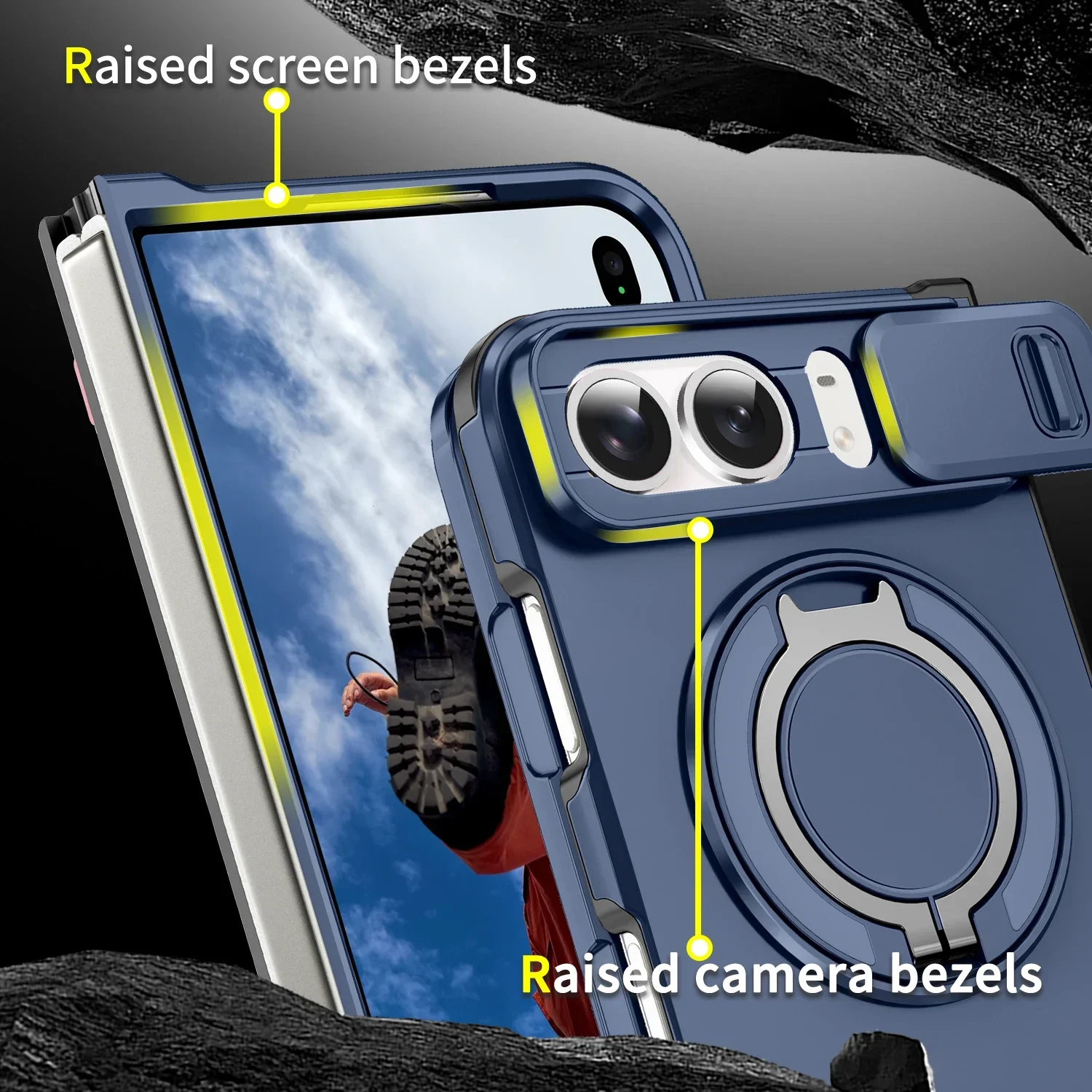 Case for IPhone Duo, Shockproof Armor Sliding Window Protective Phone Wide Holder Magnetic Surpport Car Mount Adsorption Cover