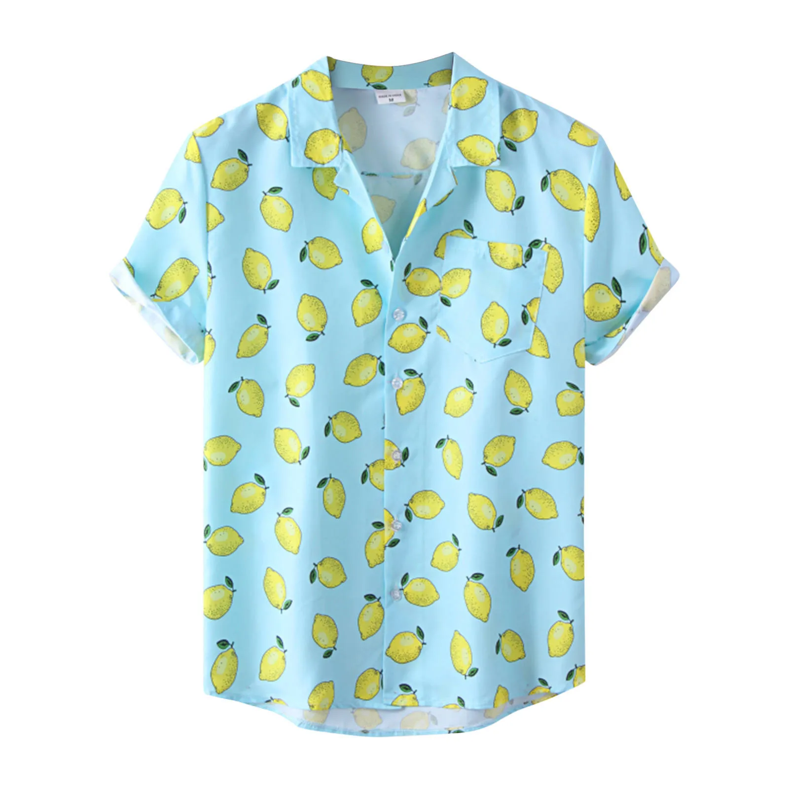 2022 Men's Hawaiian Shirt Men Lemon Print Short Sleeve Fresh Green Shirt Lapel Single Button Shirt Casual Beach Shirts Chemise