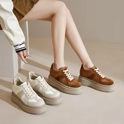 Spring New Thick Sole Genuine Leather Inner Heightening Fashion High Heel White Women's Shoes