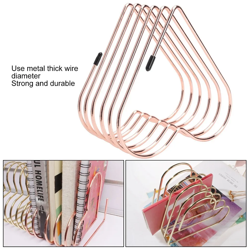 Office Supply Solid Bookends Heart Shaped Metal Book Holder Adjustable Retractable File Organizer Desk Storage