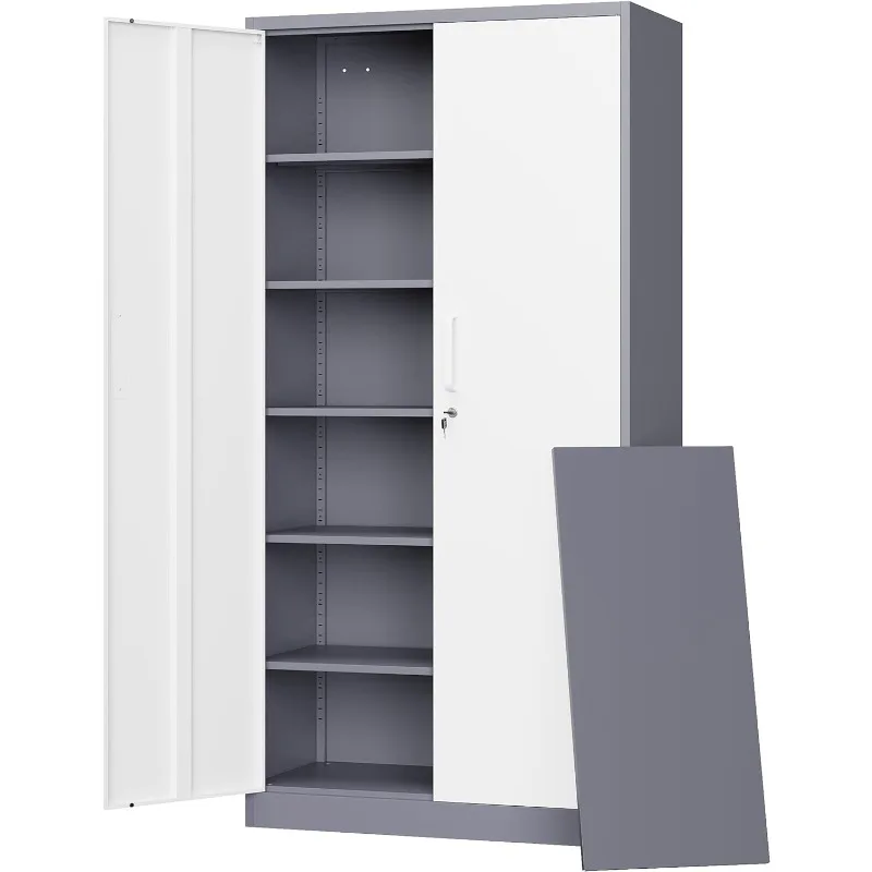 

Metal Storage Cabinets with Lock, Small Locker Steel Cabinets, Adjustable Shelves 2 Doors