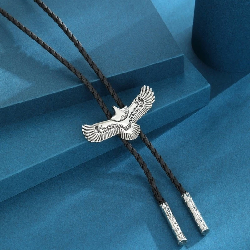 Adjust Length Bolo Tie Popular Male Female Dance Necktie Evening Party Relief Eagle Pendant Necklace Gift for Birthdays