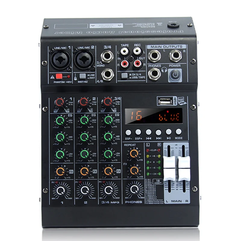 Excellent-HM-4M 4チャンネルスタジオオーディオミキサー、PC録音、DJステージ、家庭用KTV、キャンパススピーチ、会議用サウンドミキシングコンソール