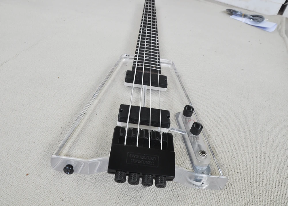 4 Strings Acrylic Headless Electric Bass with 24 Frets,Rosewood Fretboard