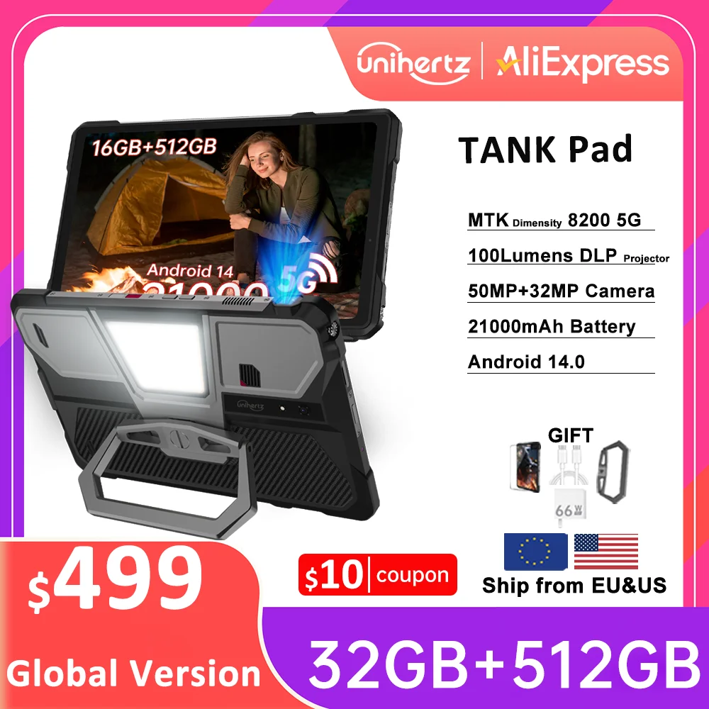 Unihertz Tank PAD by 8849 Rugged Projector Tablet 21000mAh 10.95