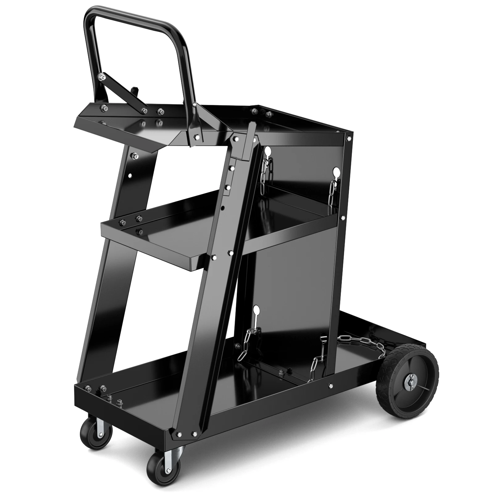 Laswagen met 3 planken, mobiele laswagen voor lasmachines, lasmachinewagen, metalen gereedschapswagen