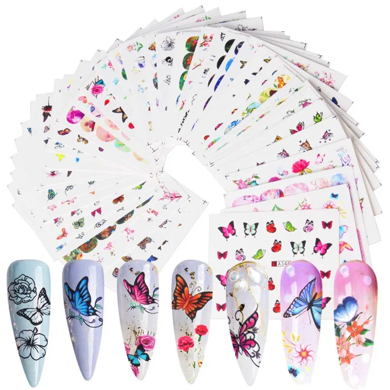 

48Pcs 3D Butterflies Series Flowers Bush Nail Art Design Water Transfer Sliders Decals for Nail Sticker DIY Tips Decoration Tool