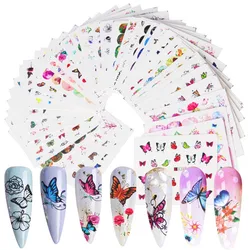 48Pcs 3D Butterflies Series Flowers Bush Nail Art Design Water Transfer Sliders Decals for Nail Sticker DIY Tips Decoration Tool