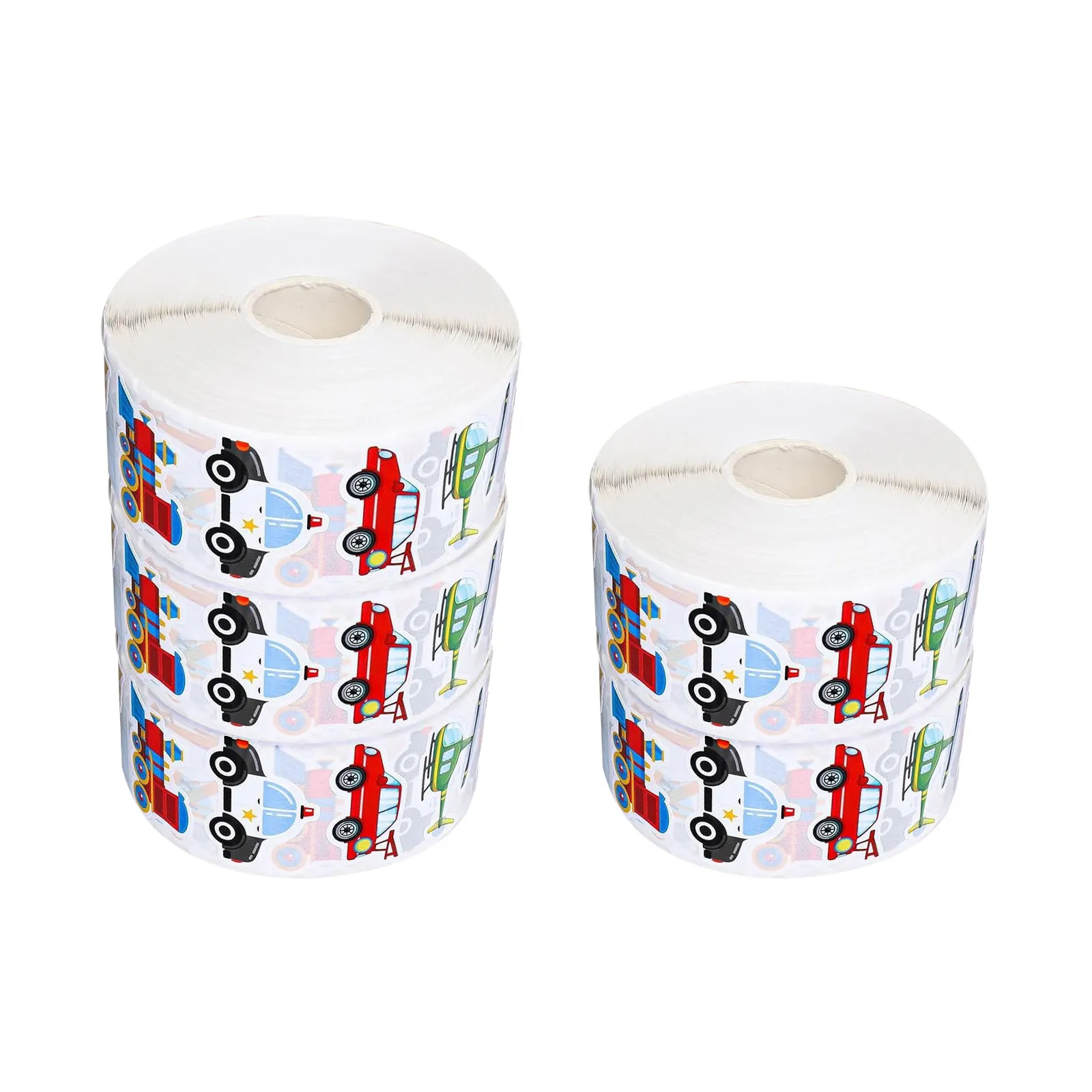 5 Rolls Transportation Vehicle Stickers Cartoon Themed Self Adhesive Birthday Party Reward Labels Assorted Car Bus Truck