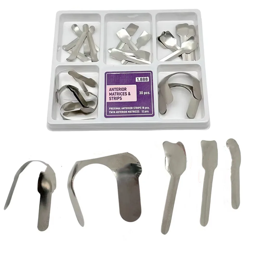 30Pcs Dental Anterior Matrix Bands, Proximal Twin Matrices System for Front Teeth Restoration & Cavity Shaping