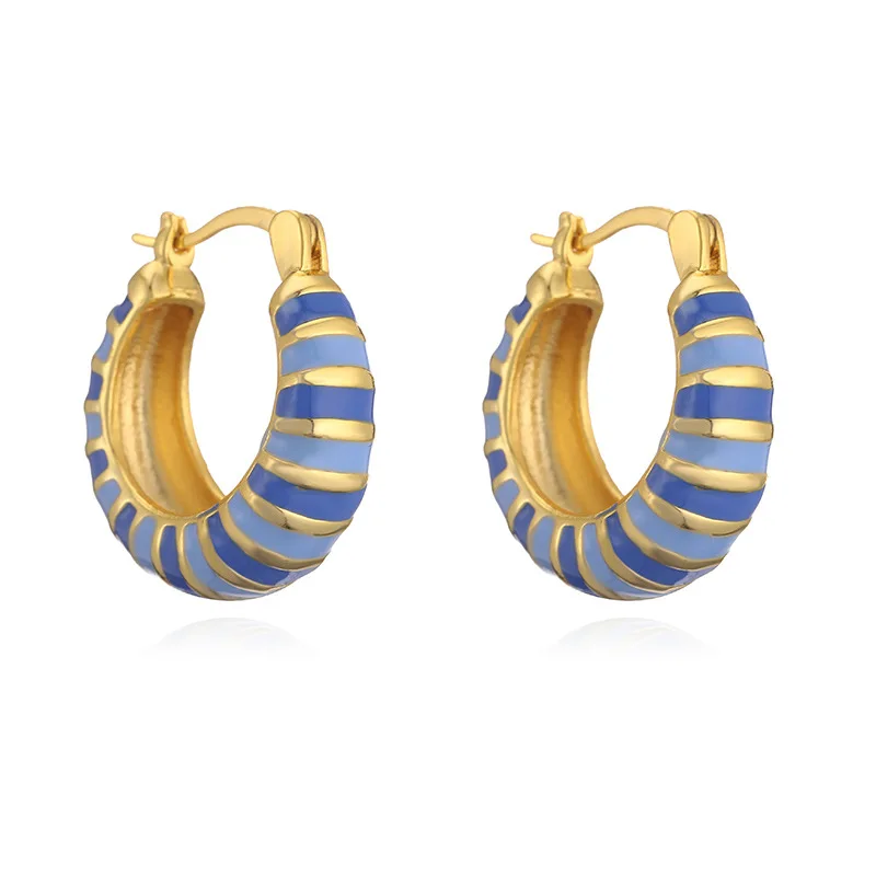 

Earrings for women plated with 18k gold, crystal zircon, colored enamel, round stripes, trendy fashion jewelry