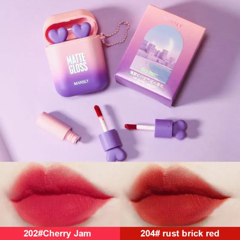 Matte Charm Lip Gloss Earphone Box Shaped Lip Glaze Contain 2colors Portable Lipstick Lasting Natural Delicate Lip Makeup