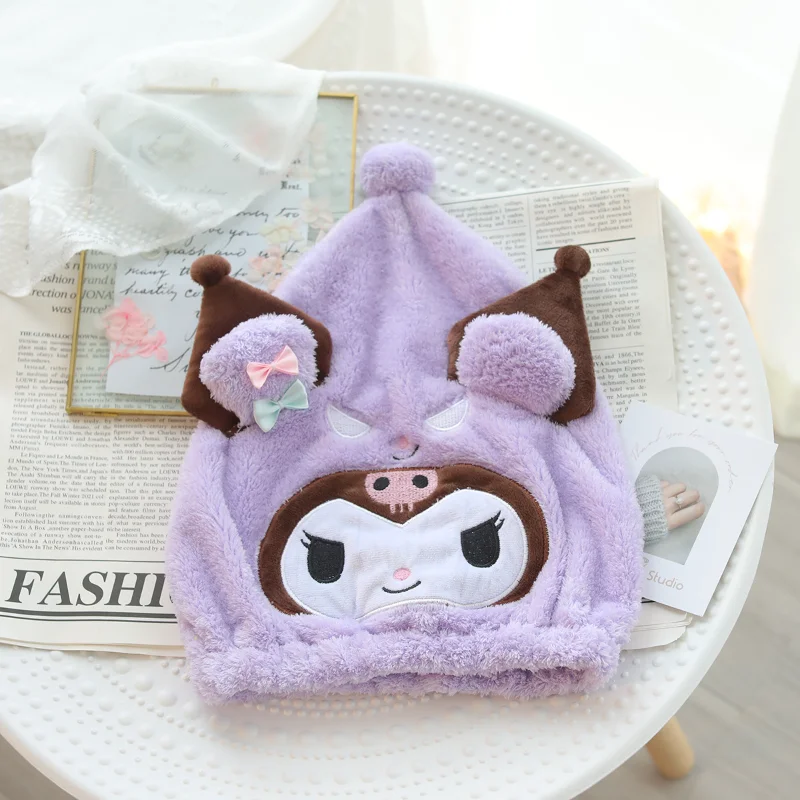 Sanrio Hello Kitty Cute Absorbent Quick Drying Shower Cap Kulomi Cartoon Bow Thickened Coral Fleece Wipe Hair Dry Hair Towel