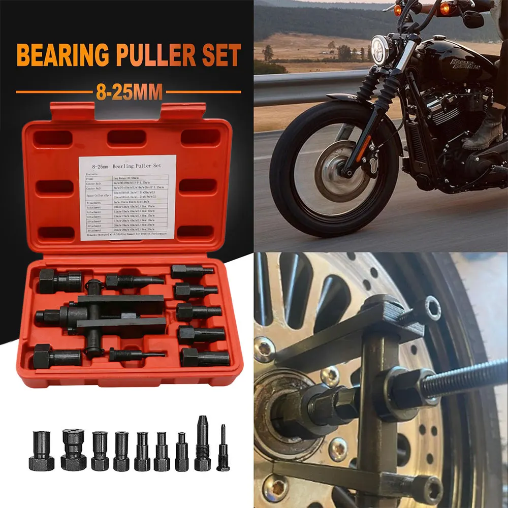 Degreat, set da 10 pezzi, estrattore per cuscinetti, strumento per la rimozione dei cuscinetti delle moto, estrattore con custodia, kit di estrattori per cuscinetti interni delle moto.