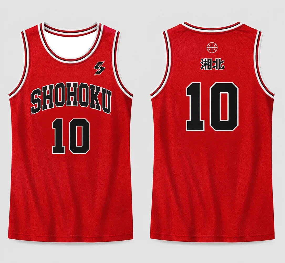 Hot Retro Anime Basketball Uniform 10 Number Red Jersey Breathable Mesh Vintage Sports Tank Tops For Fans Cosplay Casual Wear