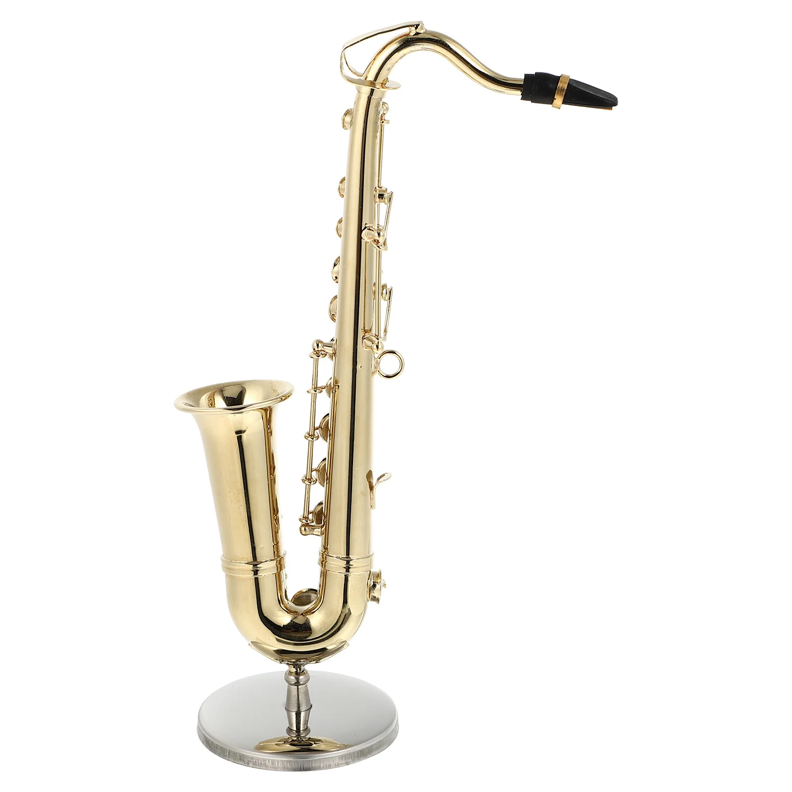 

1Set Saxophone Ornament Golden Realistic Mini Saxophone Adornment Stand Case Creative Home Decor Musical Supply